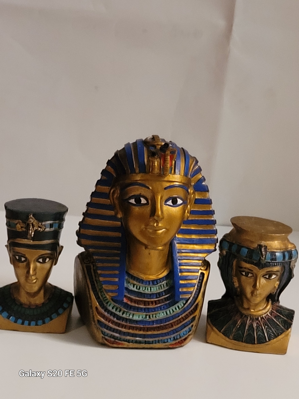Egyptian Pharaoh Busts Trio in Gold and Blue